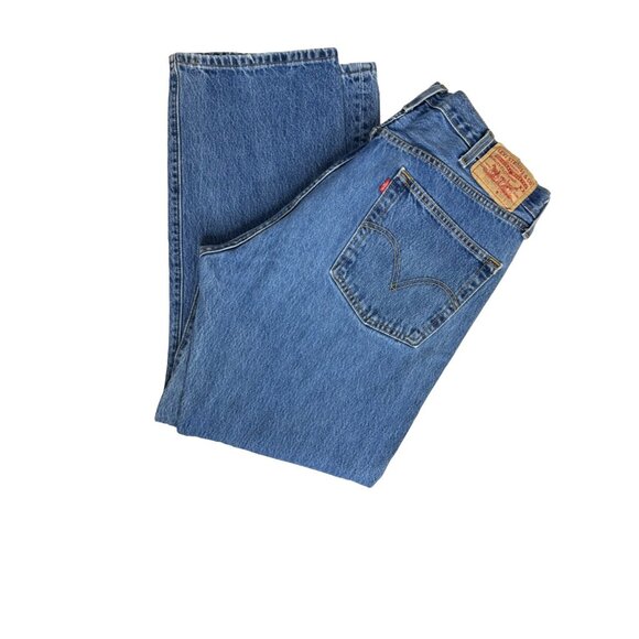 Levis 501 38 x 30 Blue Denim Medium Wash Mens Jeans Button Fly Western Straight - Picture 6 of 16